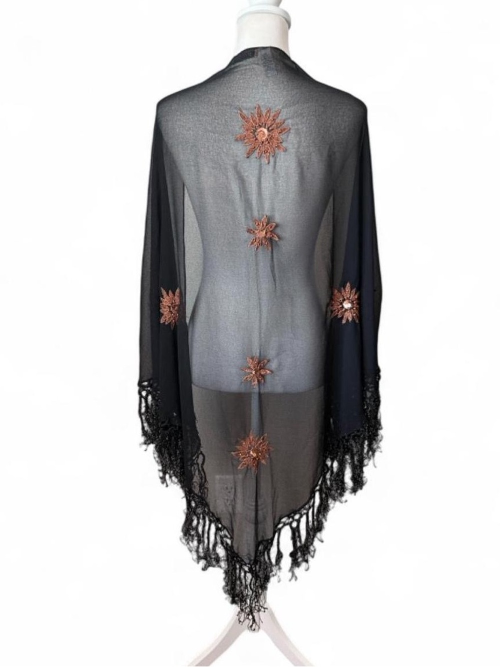 Chiffon Fringe Beaded Evening Scarf